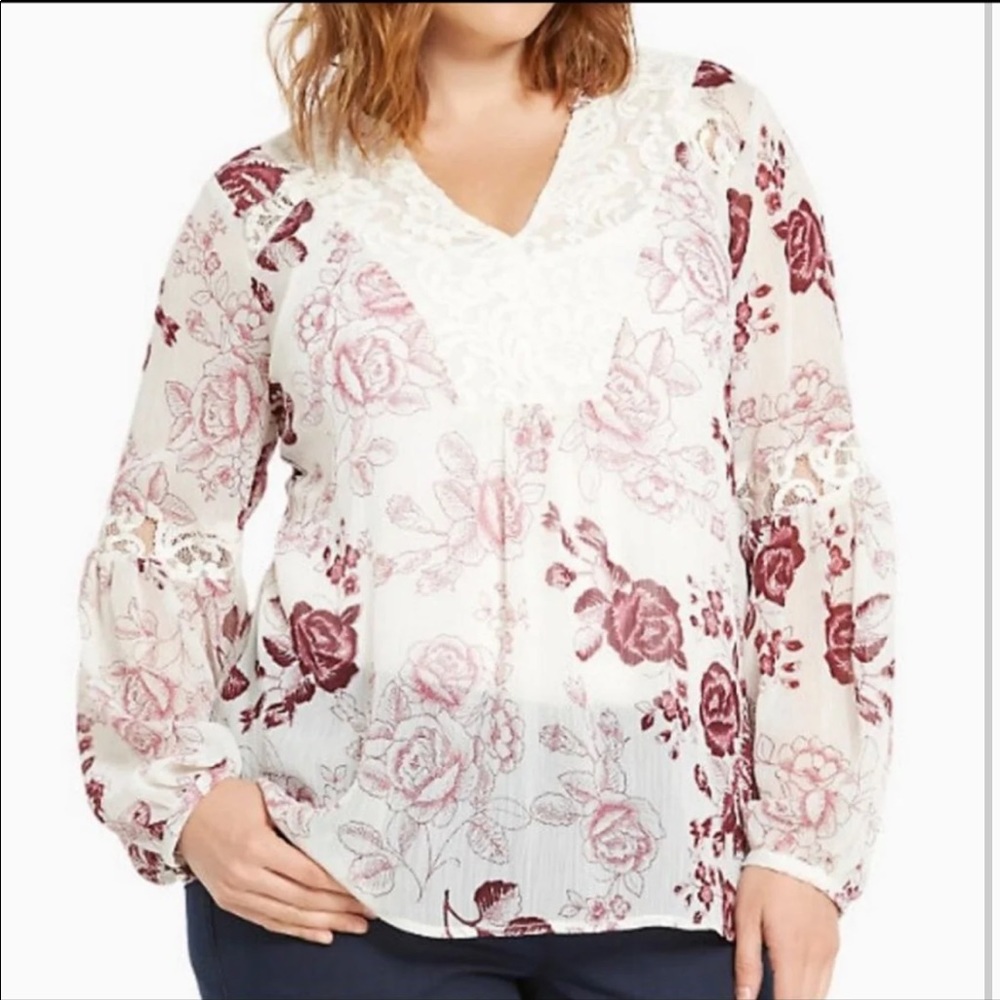 NWOT Torrid cream and maroon blouse